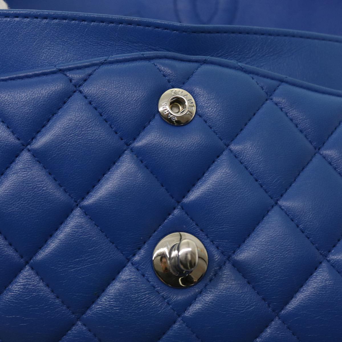 CHANEL Matelasse Chain Shoulder Bag Lamb Skin Blue CC Auth 57070A