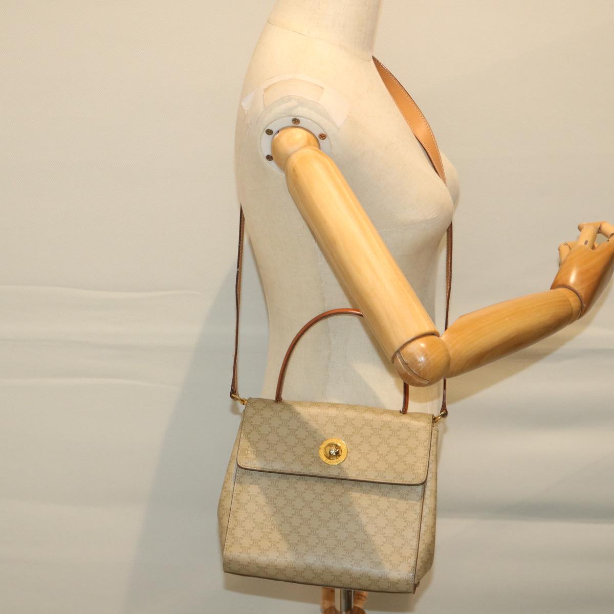 CELINE Macadam Canvas Hand Bag 2way Beige Auth 57217