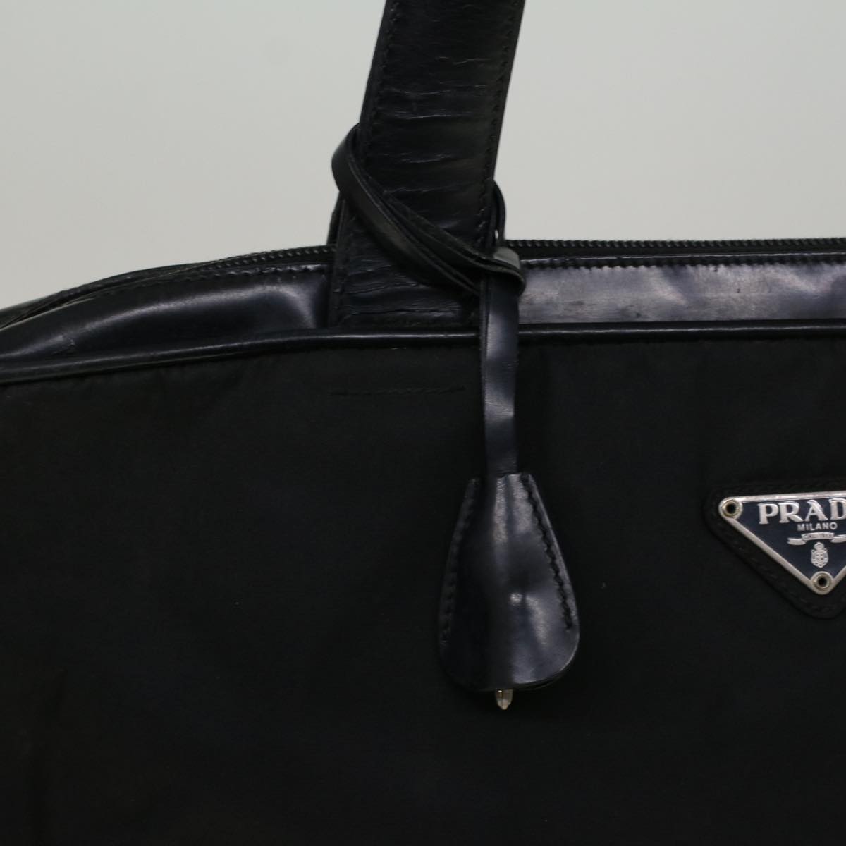 PRADA Hand Bag Nylon Leather Black Auth 57232