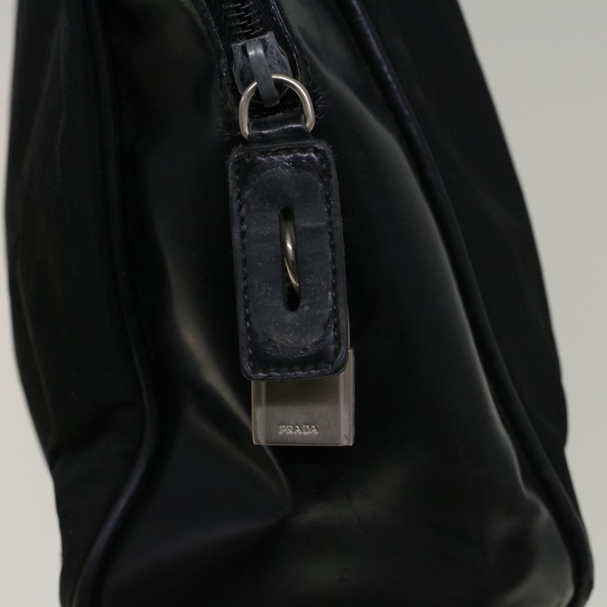 PRADA Hand Bag Nylon Leather Black Auth 57232