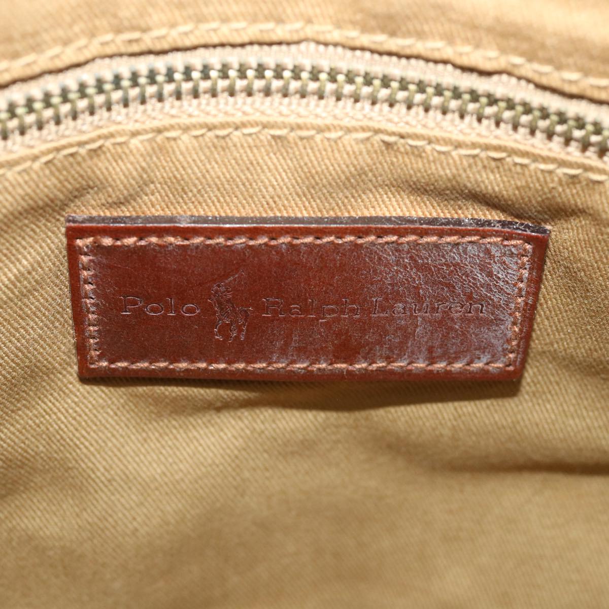 Poro Ralph Lauren Boston Bag PVC Leather Green Brown Auth 57239