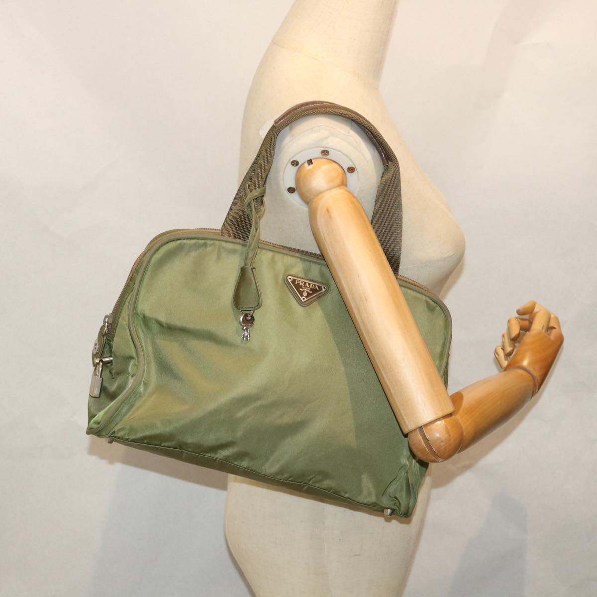 PRADA Hand Bag Nylon Khaki Auth 57260