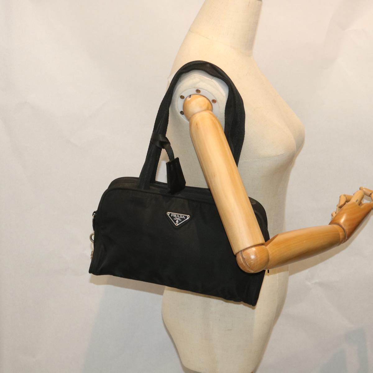 PRADA Hand Bag Nylon Black Auth 57268