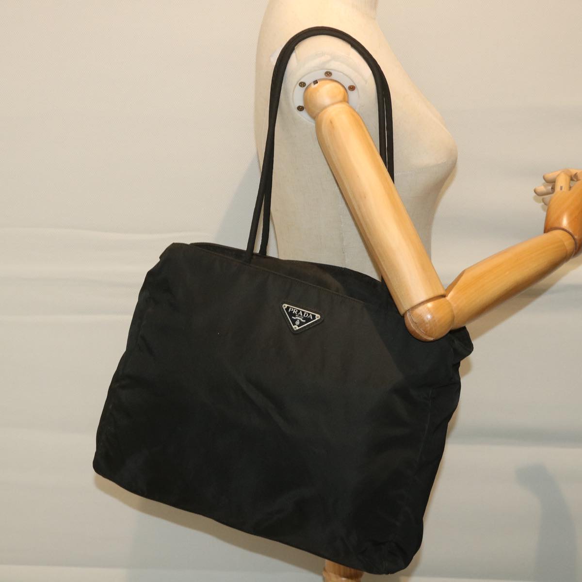 PRADA Tote Bag Nylon Black Auth 57279