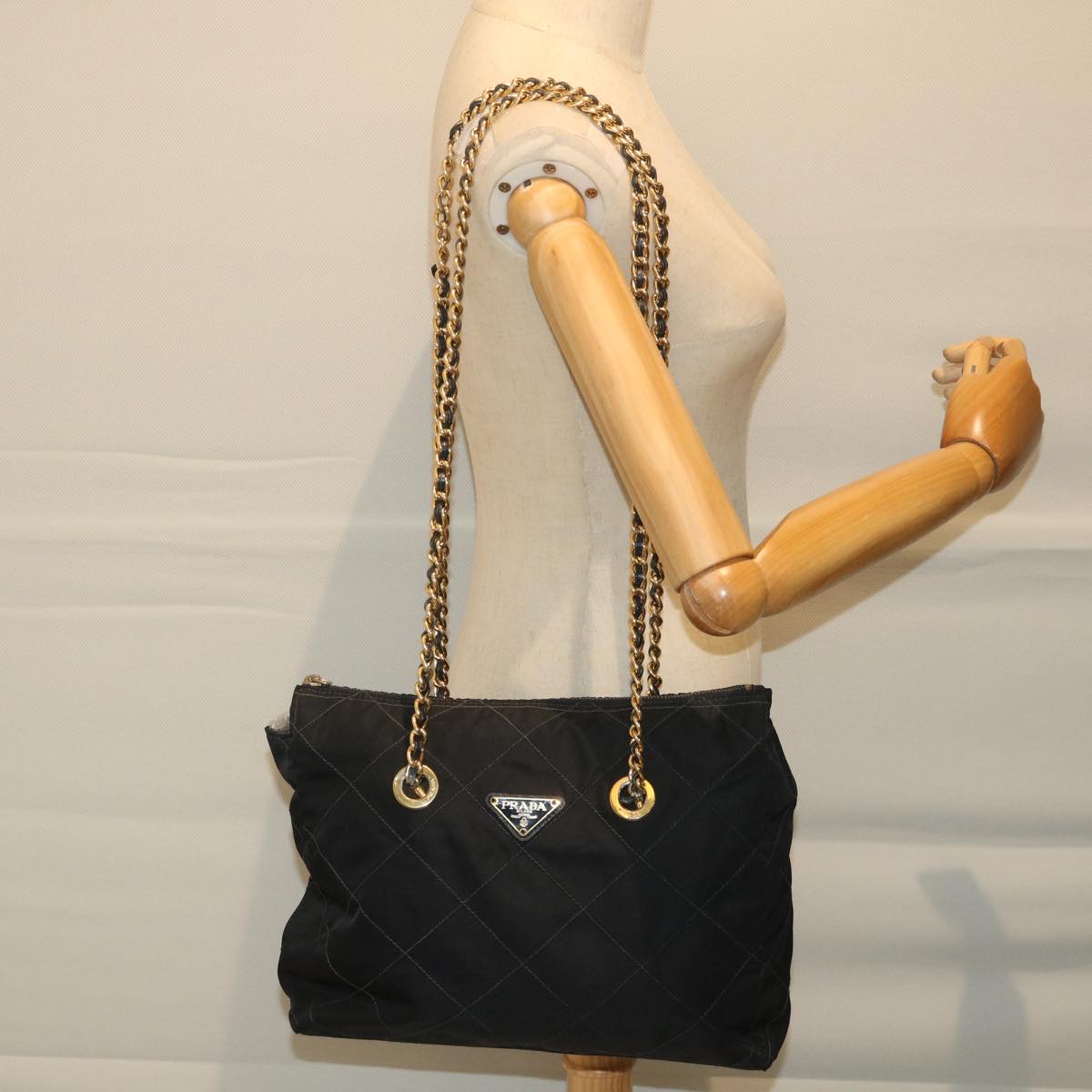 PRADA Quilted Chain Shoulder Bag Nylon Navy Auth 57294