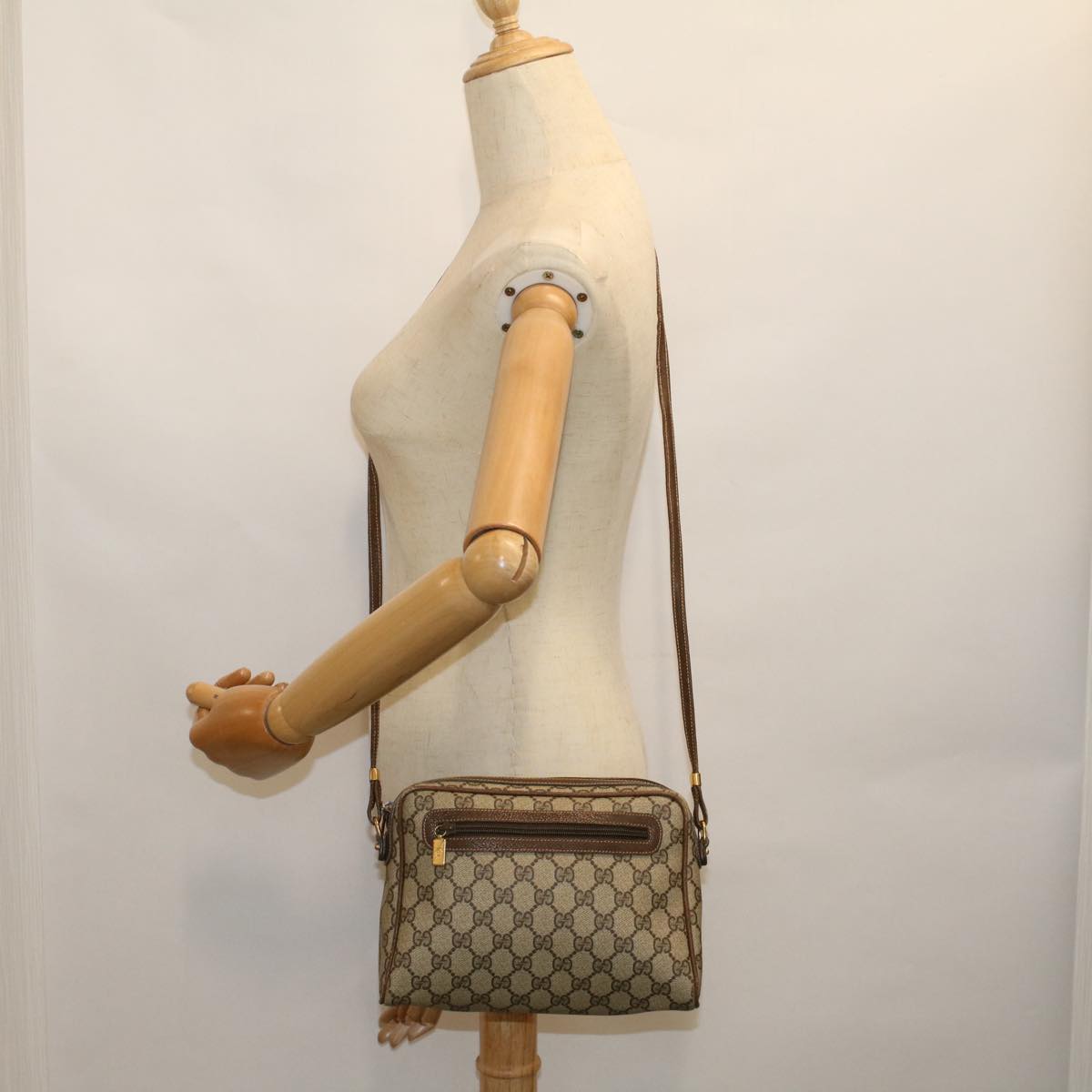 GUCCI GG Canvas Shoulder Bag PVC Leather Beige Brown Auth 57299