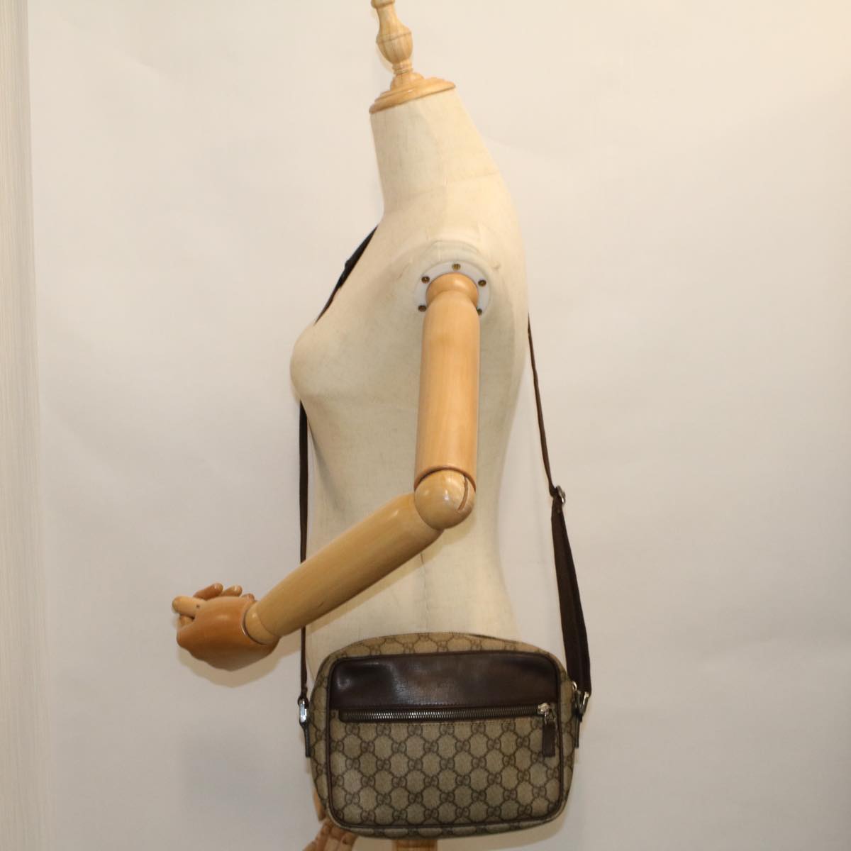 GUCCI GG Canvas Shoulder Bag PVC Leather Beige Brown 114291 Auth 57312