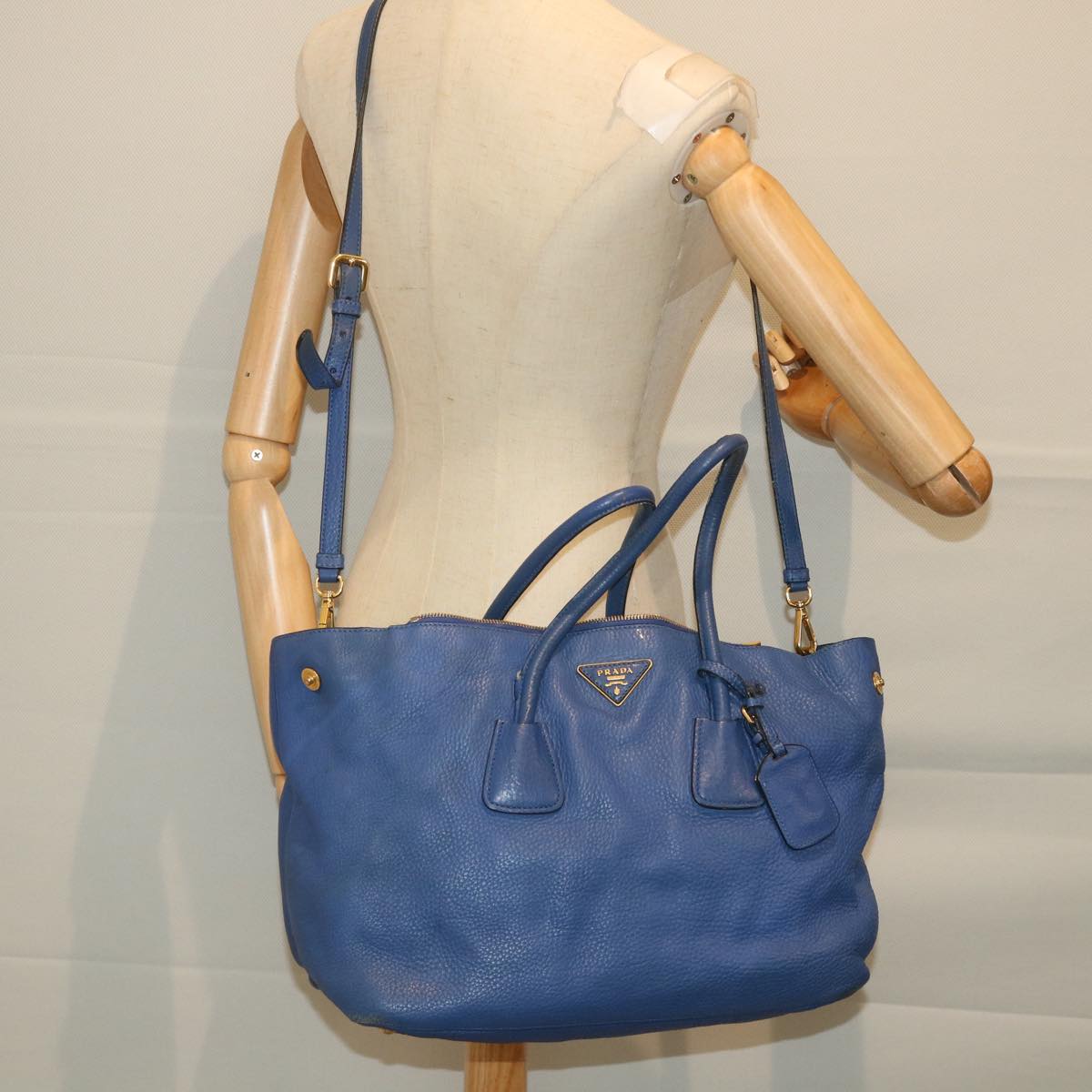 PRADA Shoulder Bag Leather 2way Blue Auth 57344