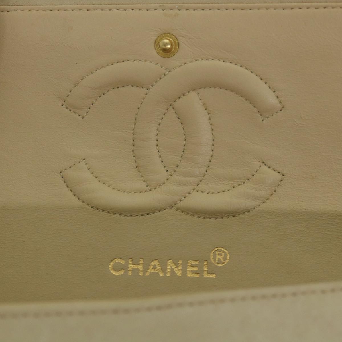 CHANEL Matelasse Turn Lock Chain Shoulder Bag Lamb Skin Beige CC Auth 57347