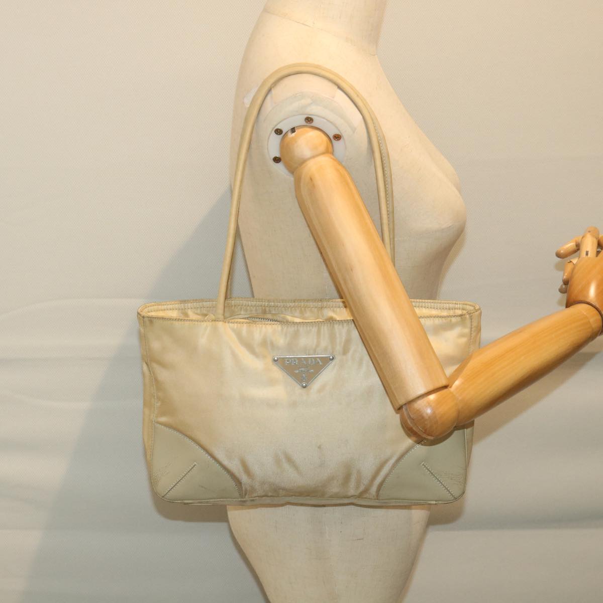 PRADA Shoulder Bag Nylon Beige Auth 57378