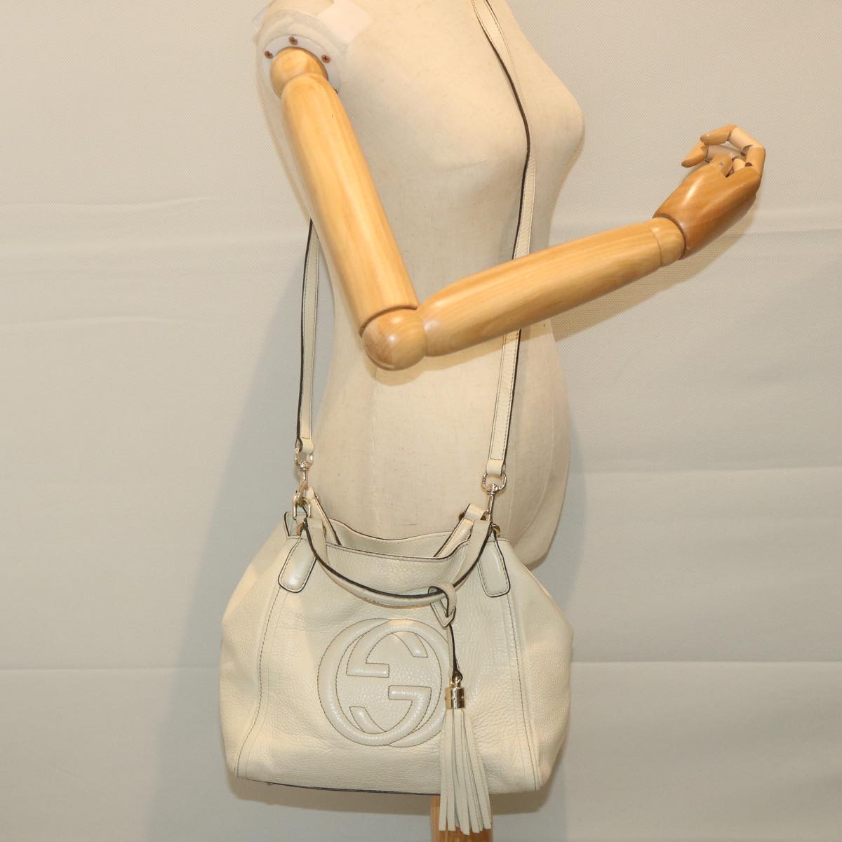 GUCCI Soho Shoulder Bag Leather 2way White 336751 Auth 57401