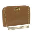 Salvatore Ferragamo Gancini Chain Shoulder Bag Leather Brown Auth 57576-1