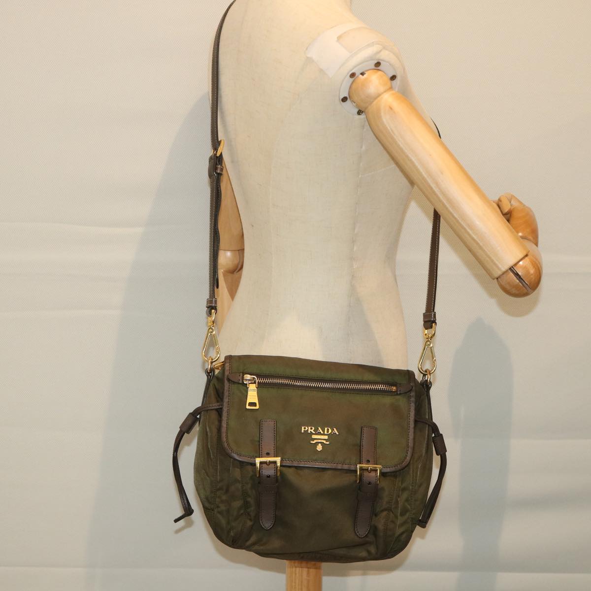 PRADA Shoulder Bag Nylon Khaki Auth 57755