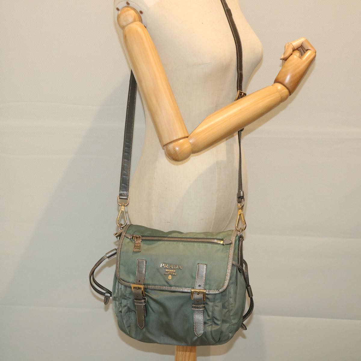 PRADA Shoulder Bag Nylon Green Auth 57756