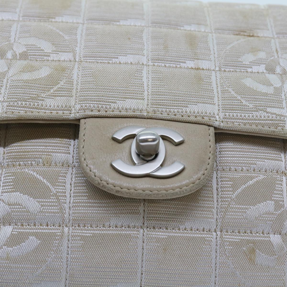 CHANEL Chain New Travel Line Shoulder Bag Nylon Beige CC Auth 57805