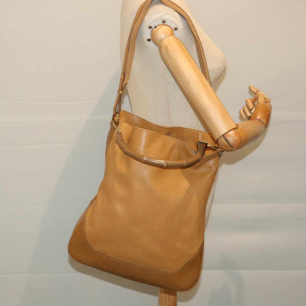 GUCCI Bamboo Shoulder Bag Leather 2way Brown Auth 58054