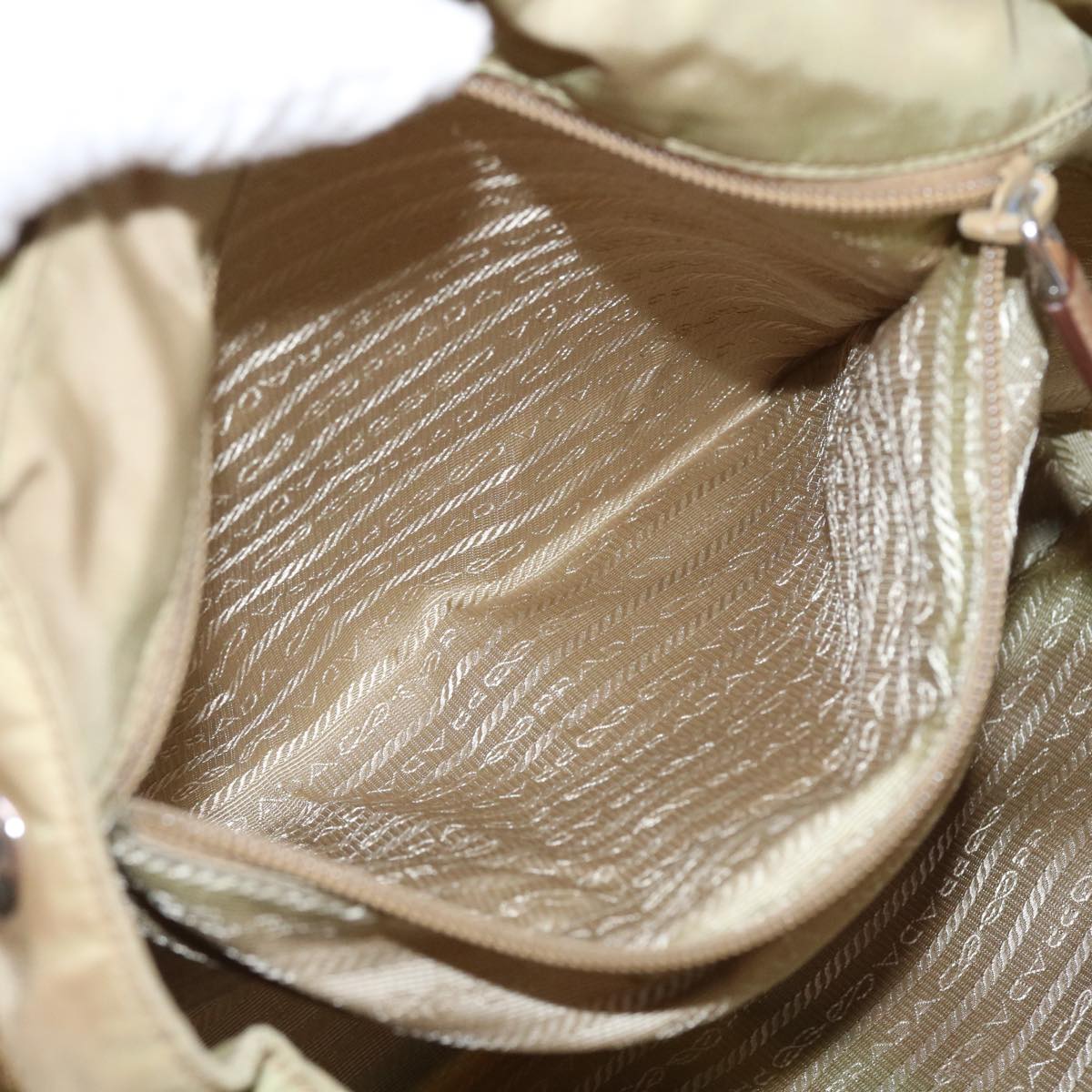 PRADA Hand Bag Nylon Leather Beige Auth 58075
