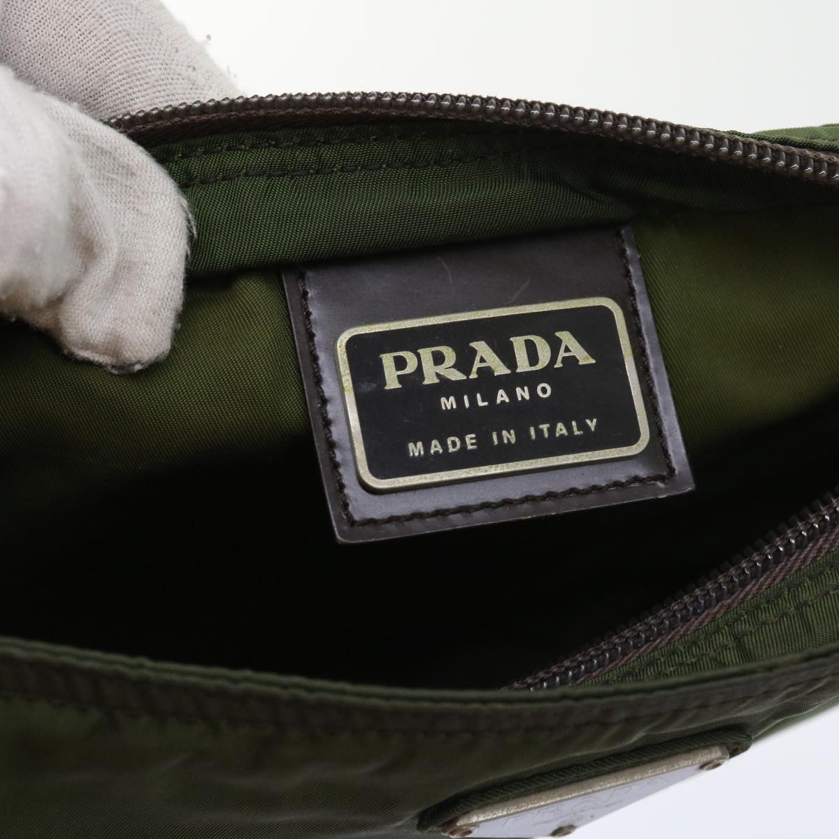 PRADA Shoulder Bag Nylon Khaki Auth 58079