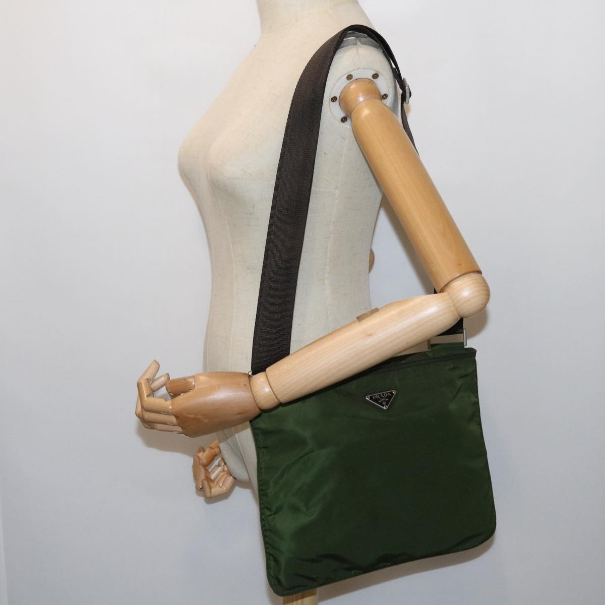 PRADA Shoulder Bag Nylon Khaki Auth 58079