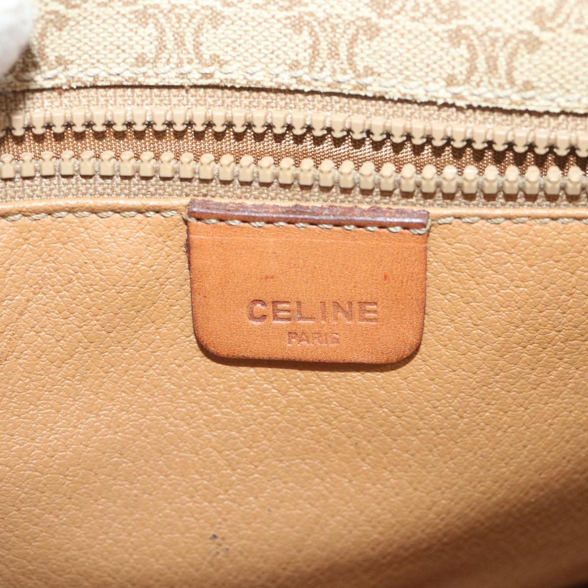 CELINE Macadam Canvas Shoulder Bag PVC Leather Beige Brown Auth 58083