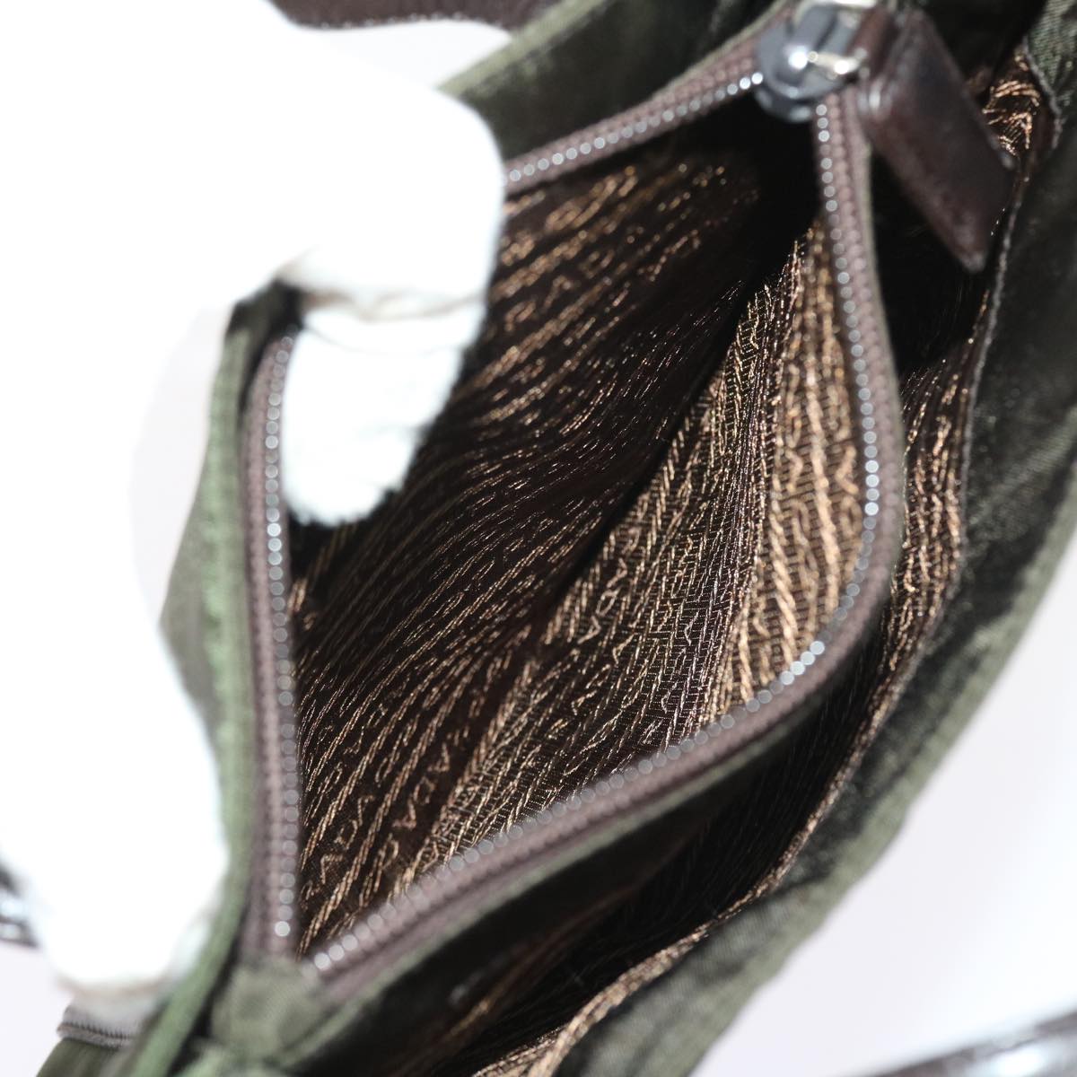 PRADA Shoulder Bag Nylon Leather Khaki Auth 58097
