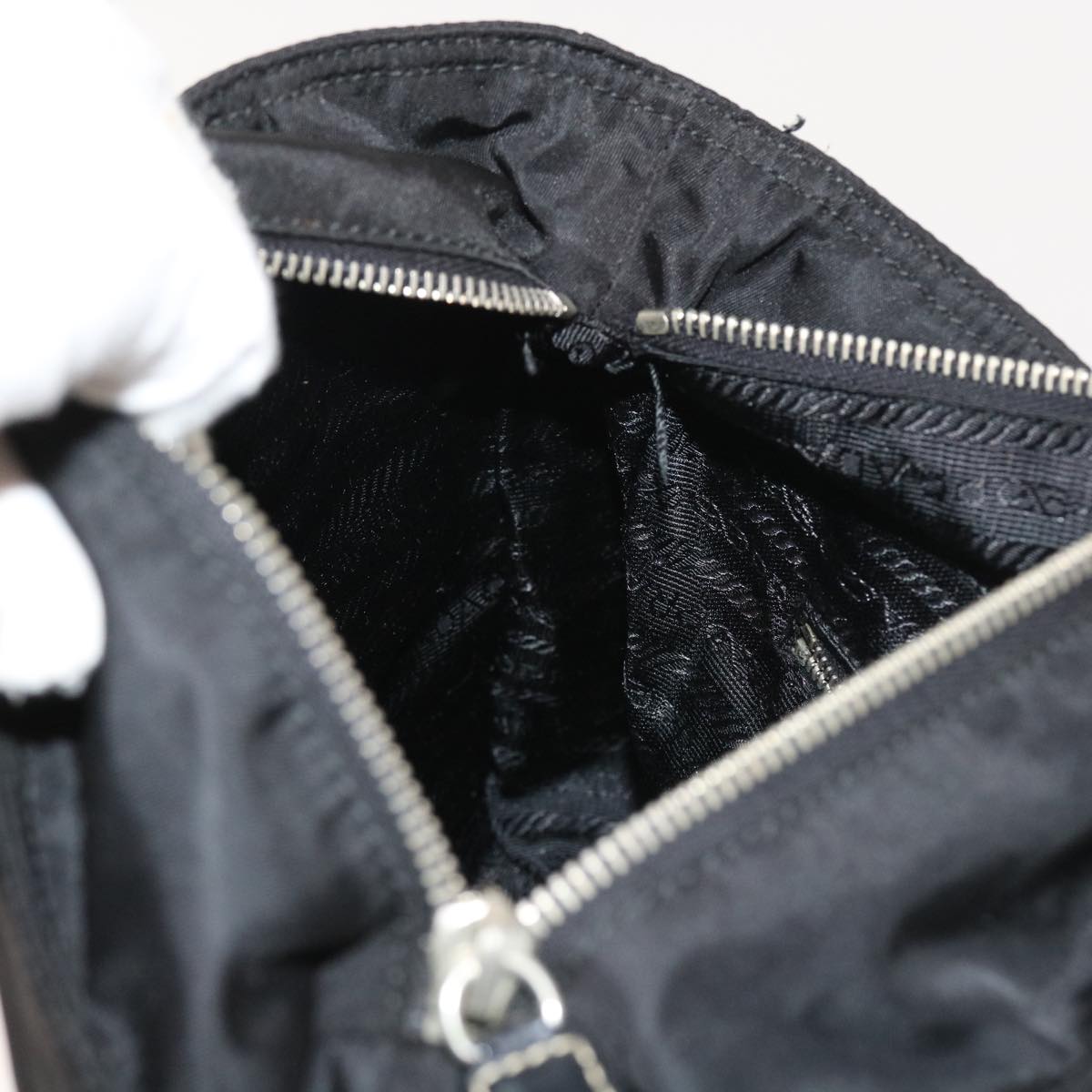 PRADA Hand Bag Nylon Leather Black Auth 58099