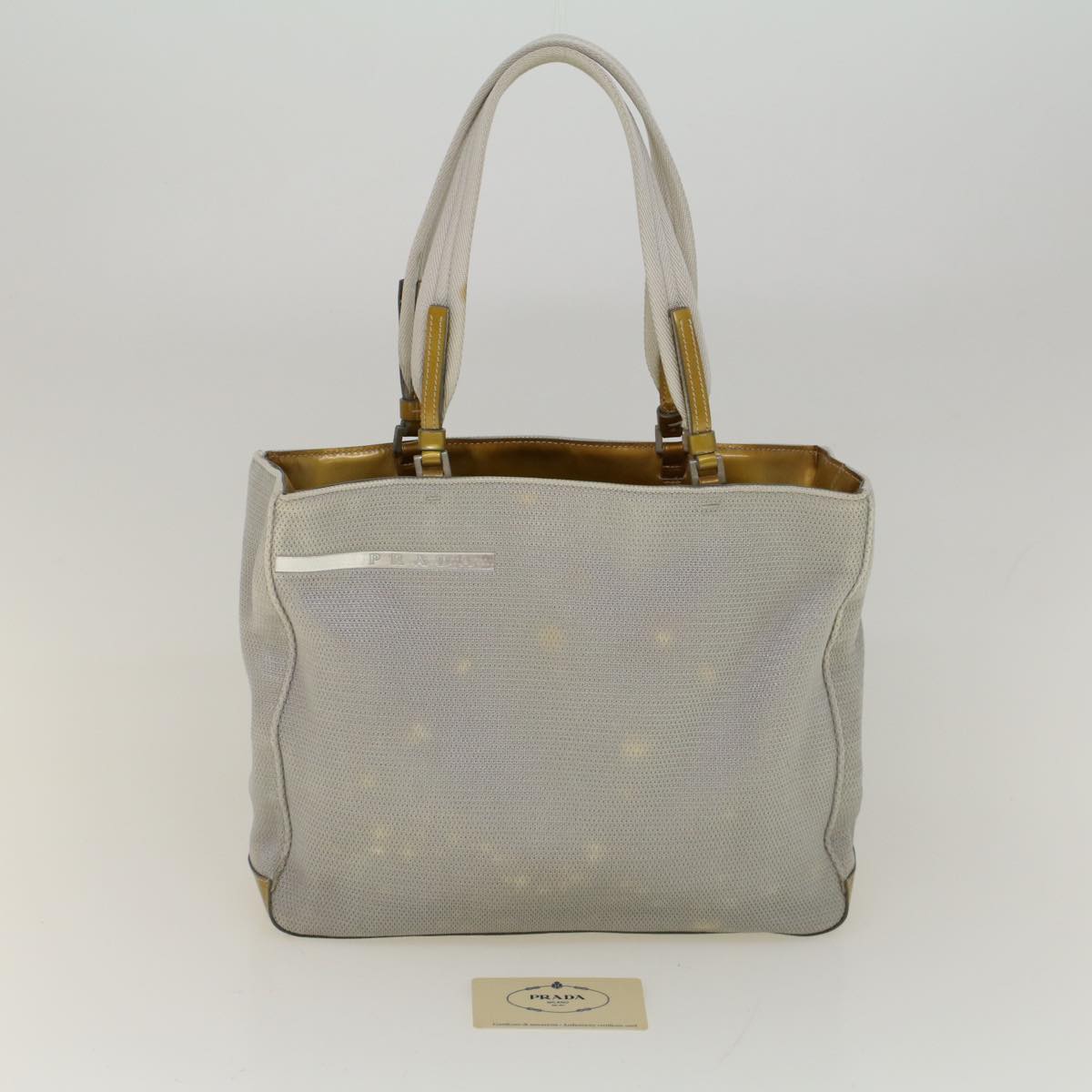 PRADA Hand Bag Nylon Enamel Gray Gold Auth 58105