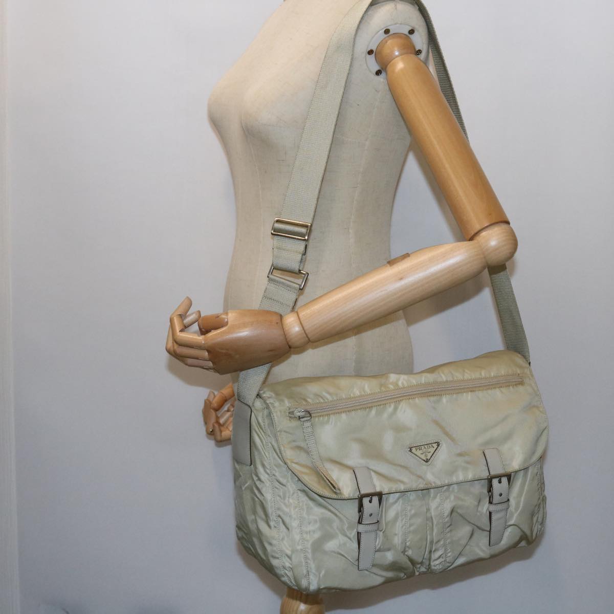 PRADA Shoulder Bag Nylon Cream Auth 58108