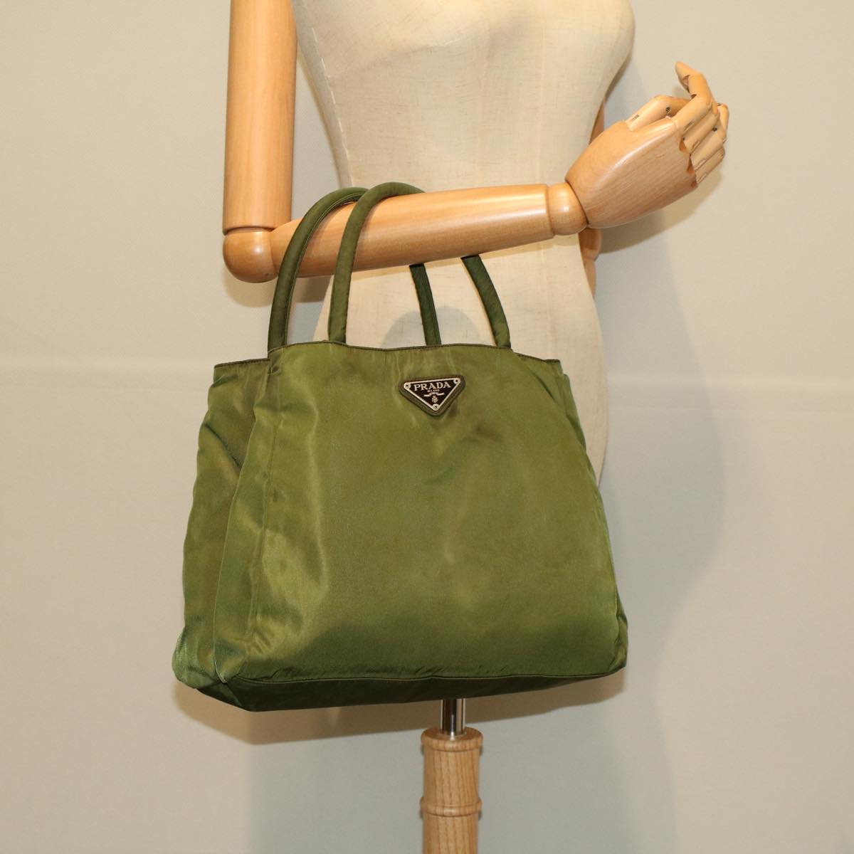PRADA Hand Bag Nylon Khaki Auth 58218