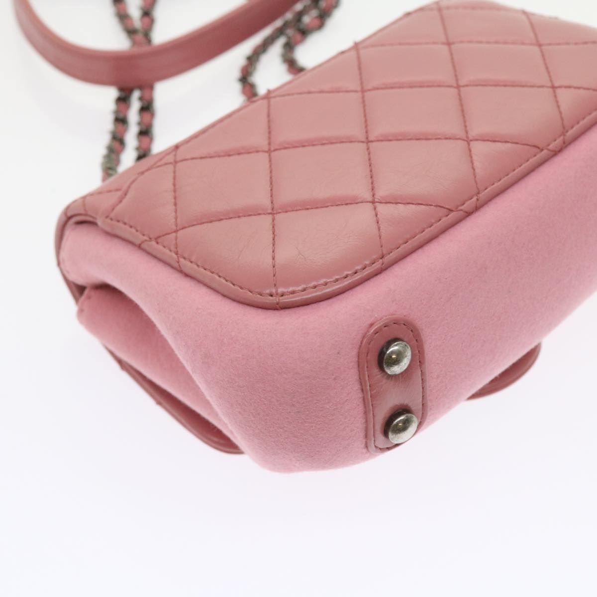 CHANEL Matelasse Chain Shoulder Bag Wool Leather Pink CC Auth 58342