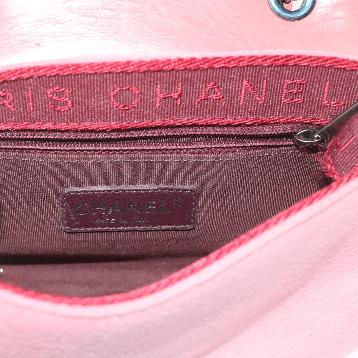 CHANEL Matelasse Chain Shoulder Bag Wool Leather Pink CC Auth 58342