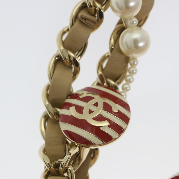 CHANEL Quilted Matelasse Chain Shoulder Bag Canvas Red Beige CC Auth 58343SM