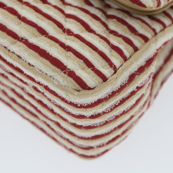 CHANEL Quilted Matelasse Chain Shoulder Bag Canvas Red Beige CC Auth 58343SM