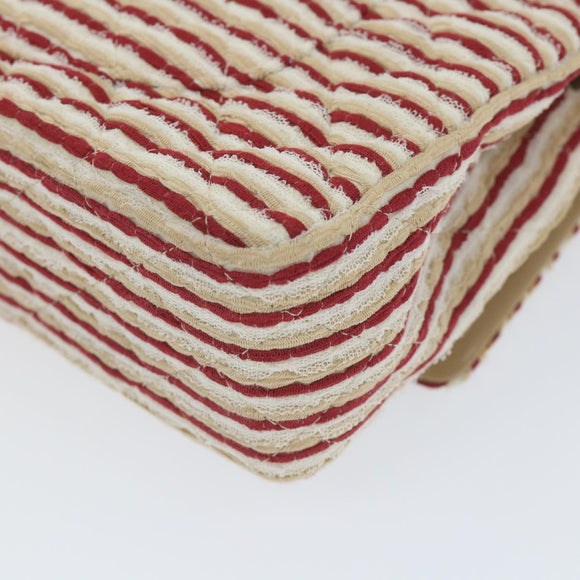 CHANEL Quilted Matelasse Chain Shoulder Bag Canvas Red Beige CC Auth 58343SM