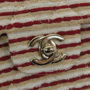 CHANEL Quilted Matelasse Chain Shoulder Bag Canvas Red Beige CC Auth 58343SM-19