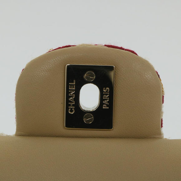 CHANEL Quilted Matelasse Chain Shoulder Bag Canvas Red Beige CC Auth 58343SM