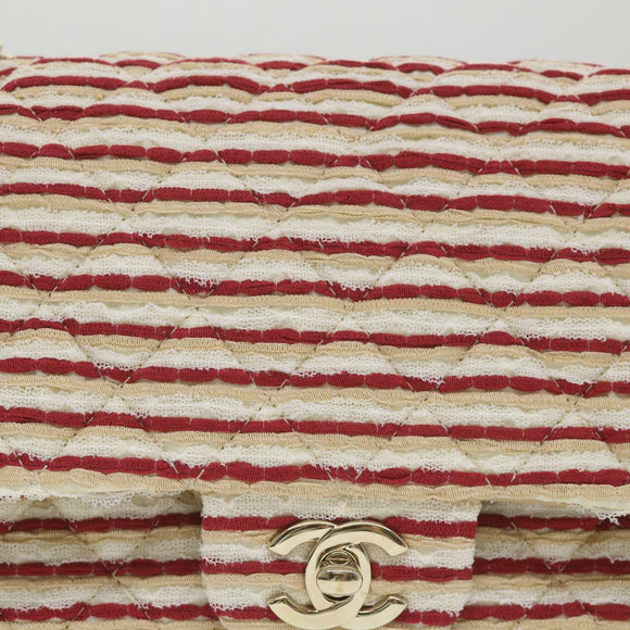 CHANEL Quilted Matelasse Chain Shoulder Bag Canvas Red Beige CC Auth 58343SM