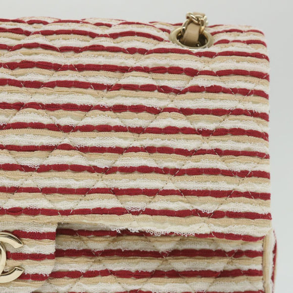 CHANEL Quilted Matelasse Chain Shoulder Bag Canvas Red Beige CC Auth 58343SM