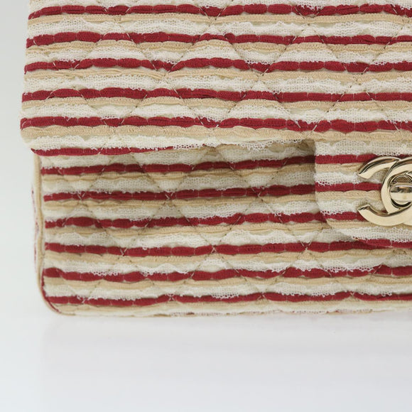 CHANEL Quilted Matelasse Chain Shoulder Bag Canvas Red Beige CC Auth 58343SM