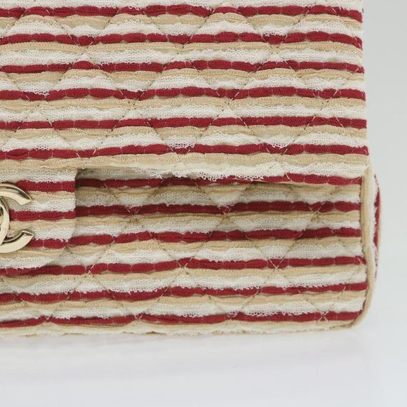 CHANEL Quilted Matelasse Chain Shoulder Bag Canvas Red Beige CC Auth 58343SM