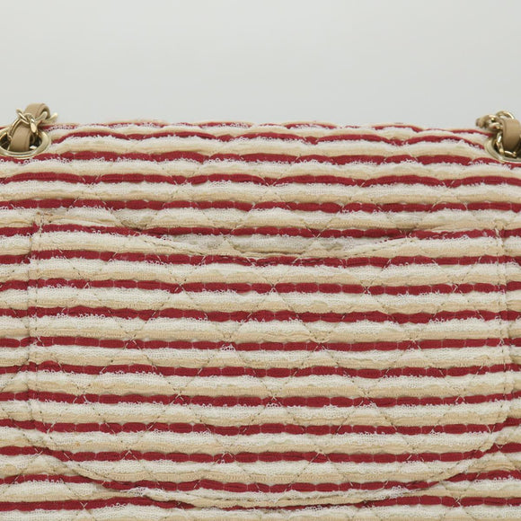 CHANEL Quilted Matelasse Chain Shoulder Bag Canvas Red Beige CC Auth 58343SM