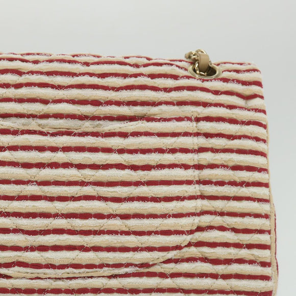 CHANEL Quilted Matelasse Chain Shoulder Bag Canvas Red Beige CC Auth 58343SM