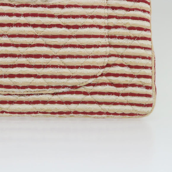 CHANEL Quilted Matelasse Chain Shoulder Bag Canvas Red Beige CC Auth 58343SM