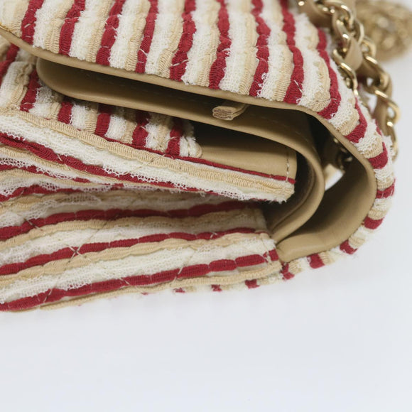 CHANEL Quilted Matelasse Chain Shoulder Bag Canvas Red Beige CC Auth 58343SM