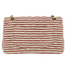 CHANEL Quilted Matelasse Chain Shoulder Bag Canvas Red Beige CC Auth 58343SM-2