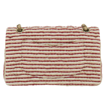 CHANEL Quilted Matelasse Chain Shoulder Bag Canvas Red Beige CC Auth 58343SM - 0