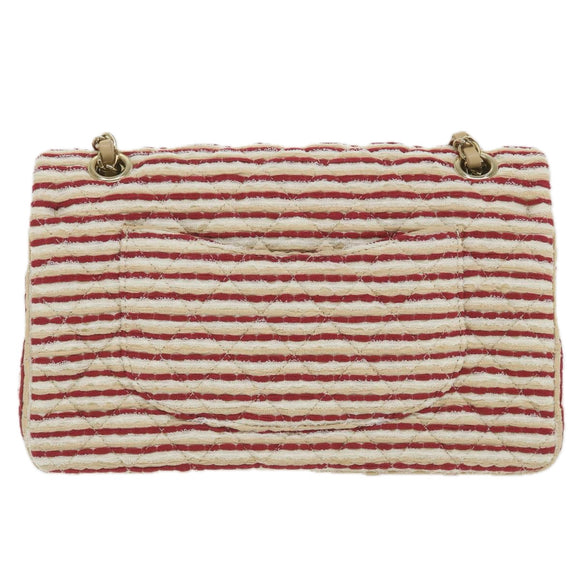 CHANEL Quilted Matelasse Chain Shoulder Bag Canvas Red Beige CC Auth 58343SM