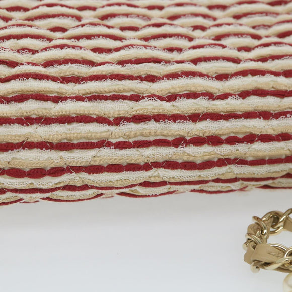 CHANEL Quilted Matelasse Chain Shoulder Bag Canvas Red Beige CC Auth 58343SM