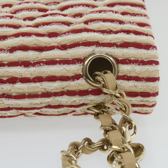 CHANEL Quilted Matelasse Chain Shoulder Bag Canvas Red Beige CC Auth 58343SM