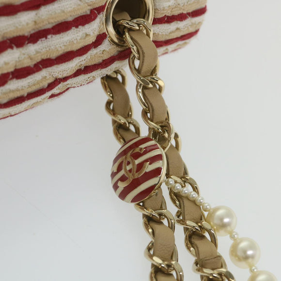 CHANEL Quilted Matelasse Chain Shoulder Bag Canvas Red Beige CC Auth 58343SM